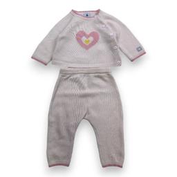 PETIT BATEAU, Ensemble pull et pantalon rose en laine, 6 mois