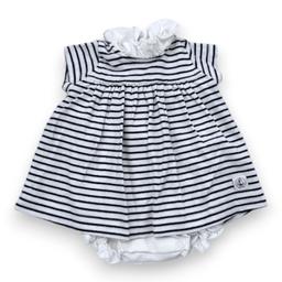 PETIT BATEAU, Robe blanche et noire à rayures, 1 mois