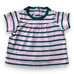 PETIT BATEAU, T-shirt blanc et vert à rayures, 12 mois