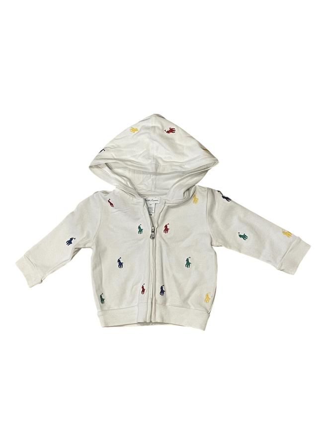 RALPH LAUREN, Sweat à capuche zippé blanc avec logo brodé, 6 moi