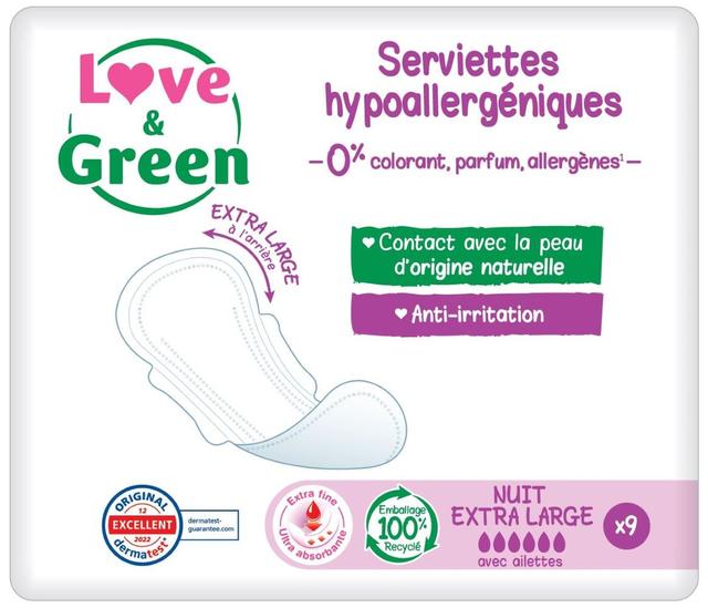 Serviettes hypoallergéniques nuit extra large x9