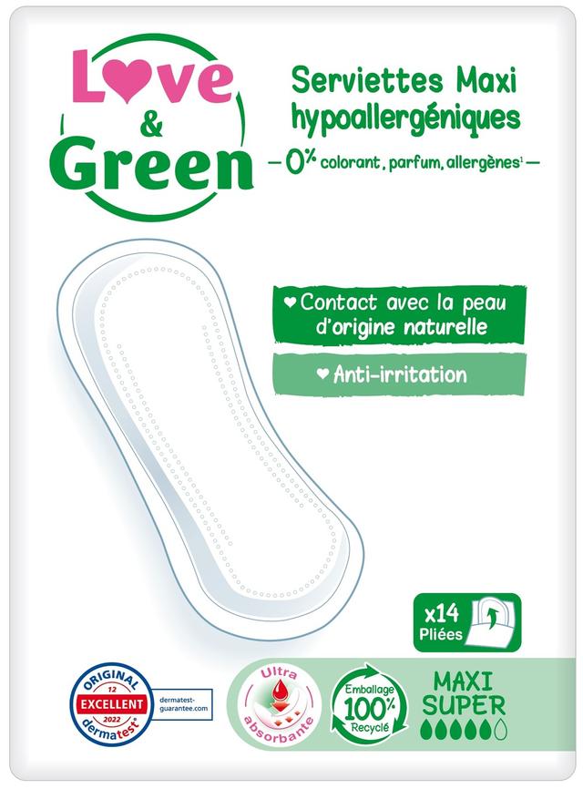 Serviettes hypoallergéniques maxi super x14, sans ailettes