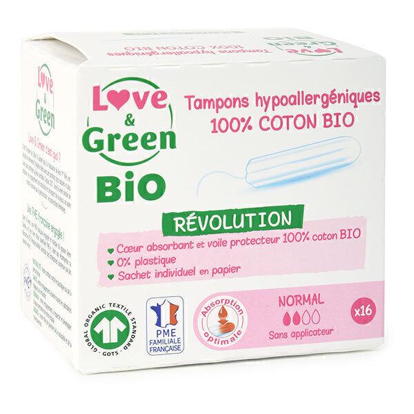 16 Tampons en coton bio sans applicateur, Normal