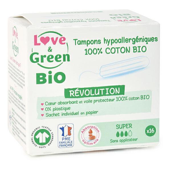 16 Tampons en coton bio sans applicateur, Super