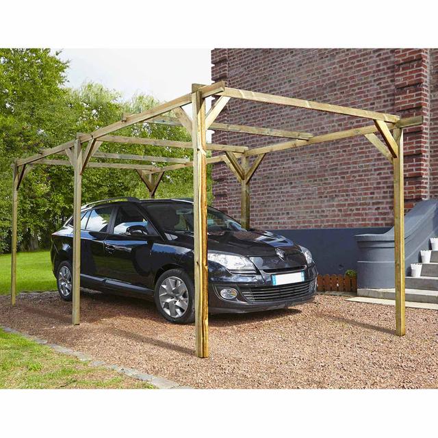 Carport bois traité PACO, 1 voiture, sans couverture - 15,4m²