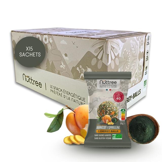 15 SACHETS DE 2 ENERGY-BALLS BIO | ABRICOT, GINGEM. & SPIRULINE