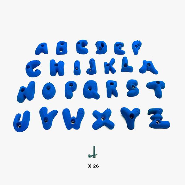 26 prises escalade enfant - Alphabet - avec visserie - Bleu