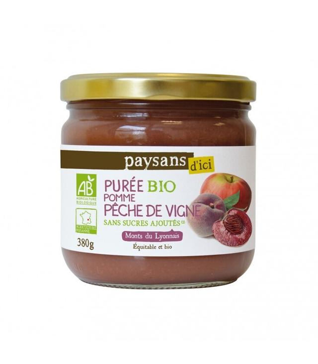 Purée Pomme Pêche de Vigne bio et équitable