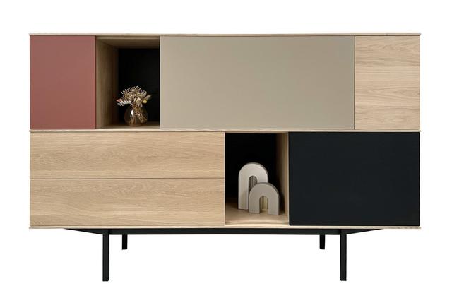 Buffet chêne et laqué 3 portes 2 tiroirs - 180L x 46P