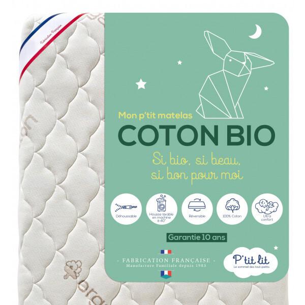 Matelas bébé coton bio | 60x120X10 cm | déhoussable