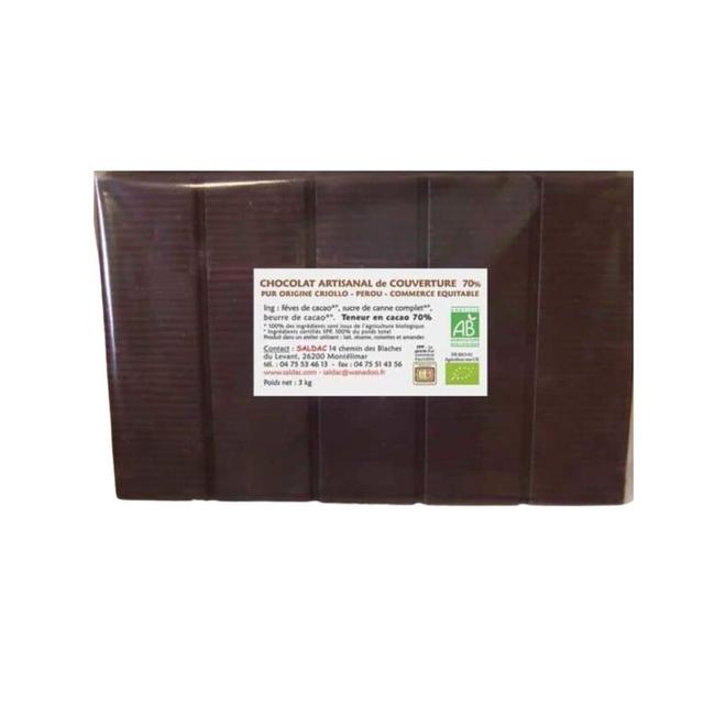 Chocolat de couverture noir 70% 3 tablettes x 1kg - 3 kg BIO