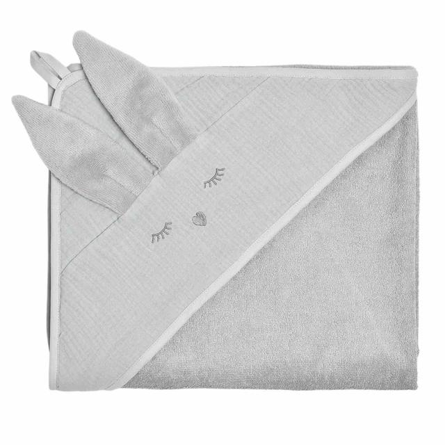 Cape de bain en bambou et gaze de coton Lapin Gris