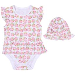 Robe body et chapeau en coton bio, Fraise