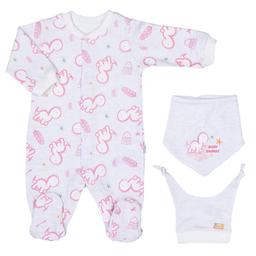 Pyjama bébé avec bandana et bonnet en coton bio BABYSAURUS Rose