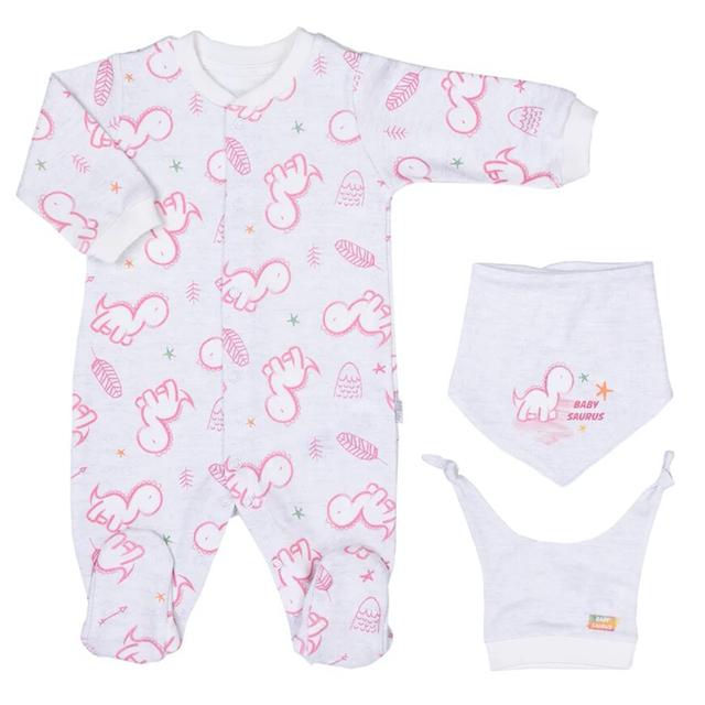 Pyjama bébé avec bandana et bonnet en coton bio BABYSAURUS Rose