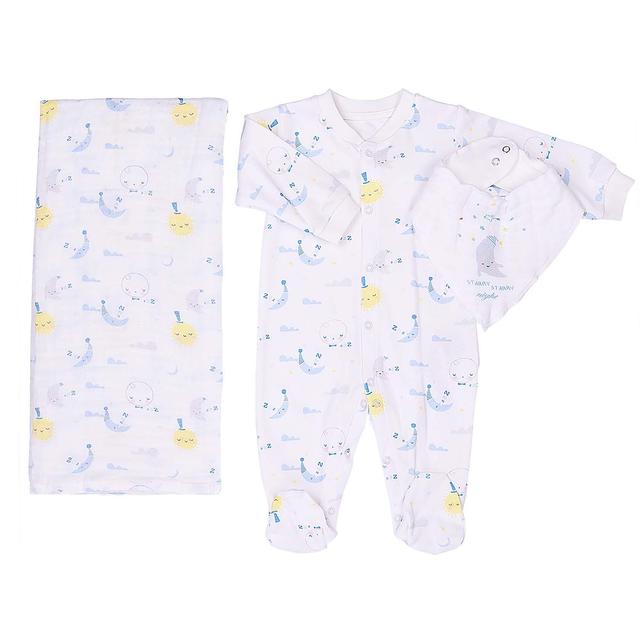 Kit naissance pyjama maxi lange et bandana en coton bio Bleu