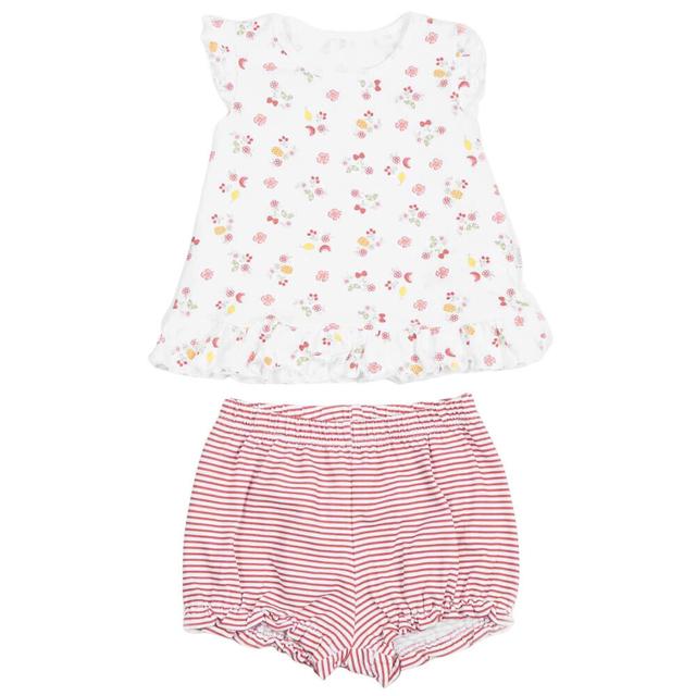 Ensemble t-shirt et short bébé en coton bio Cerise Blanc