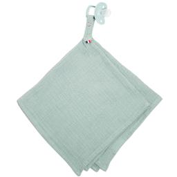 Doudou lange attache tétine en gaze de coton Jeanne Vert de gris