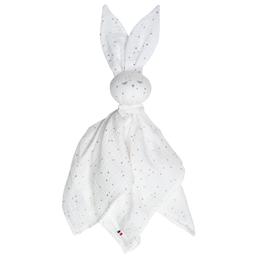 Doudou Lapin  en gaze de coton Jeanne Blanc à pois or