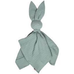 Doudou Lapin  en gaze de coton Jeanne Vert de gris