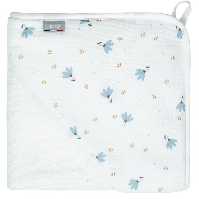 Grande cape de bain en coton et bambou, Bleuet