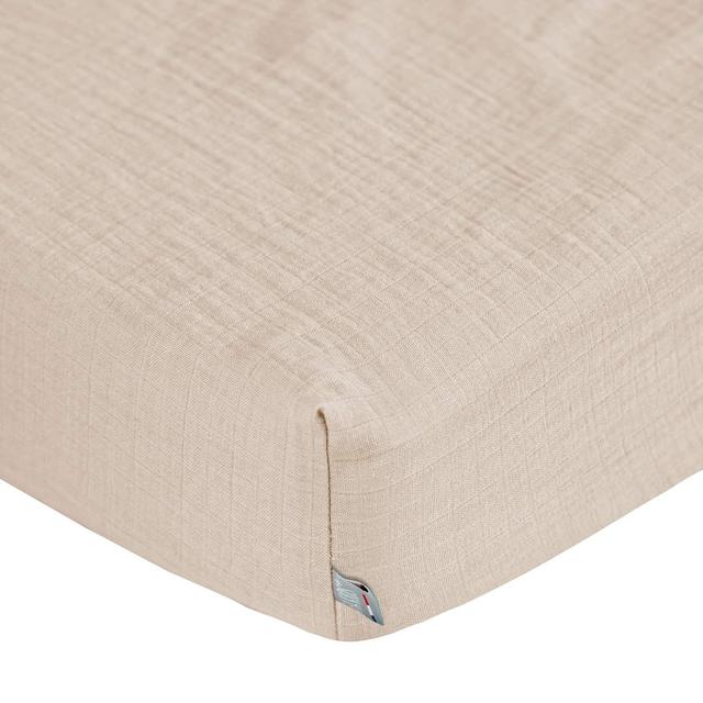 Drap housse en gaze de coton à carreaux Beige