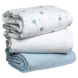 Lot de 3 maxi langes, bleuet blanc et bleu