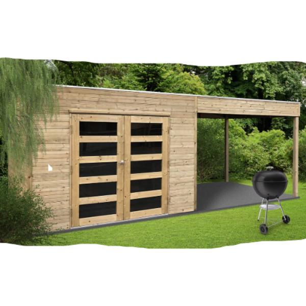 Abri de jardin en bois traité autoclave avec terrasse