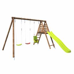 Balançoire en bois traité 3 agrès et toboggan Ankara