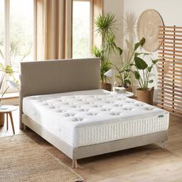 Ensemble matelas Latex Responsable 5 zones sommier Beige 140x190