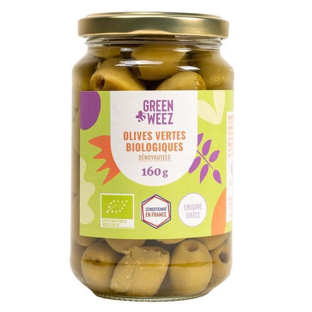 Olives vertes dénoyautées au naturel Bio de Grèce 160g