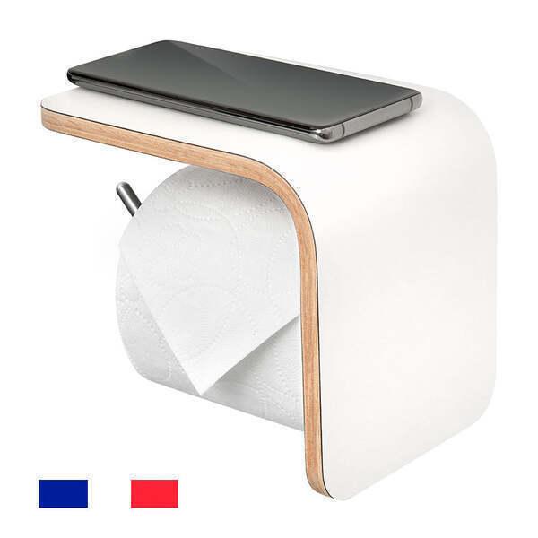 Dérouleur papier toilette mural en bois blanc avec tablette