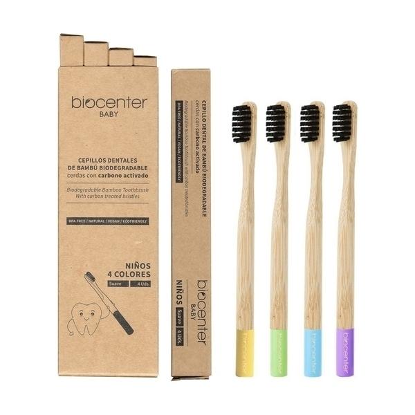 Pack de brosses à dents pour enfants en bambou et charbon actif