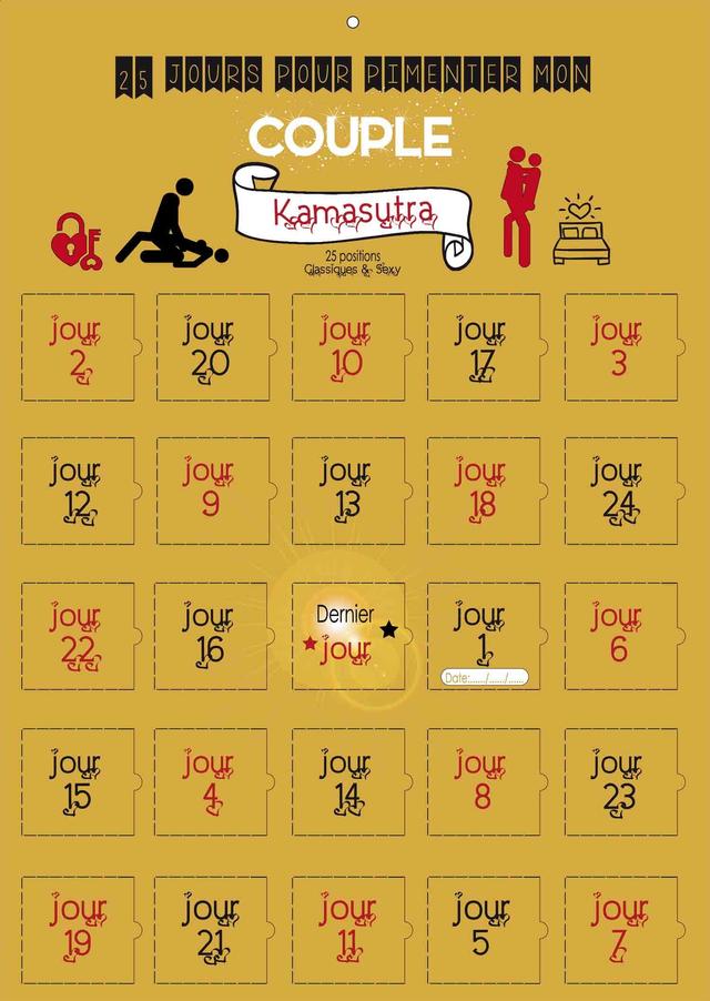 Calendrier couple kamasutra 25 positions carte or A3