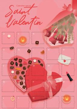 Calendrier couple Saint-Valentin 25 défis carte rose A3