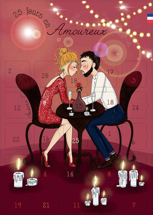 Calendrier couple 25 défis carte rose A3