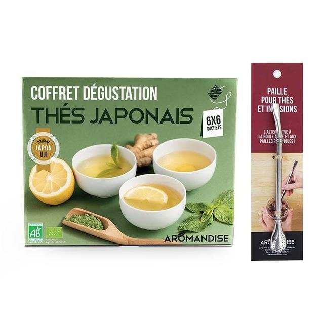 Coffret thés japonais en infusettes + paille inox avec filtre