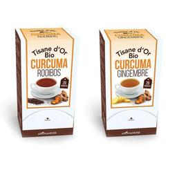 Duo de Tisanes d'or biologiques au Curcuma, Gingembre et Rooibos