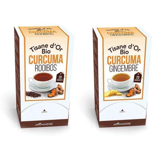 Duo de Tisanes d'or biologiques au Curcuma, Gingembre et Rooibos