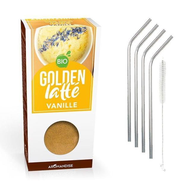 Latte au Curcuma & Vanille 60 g + 4 pailles en inox