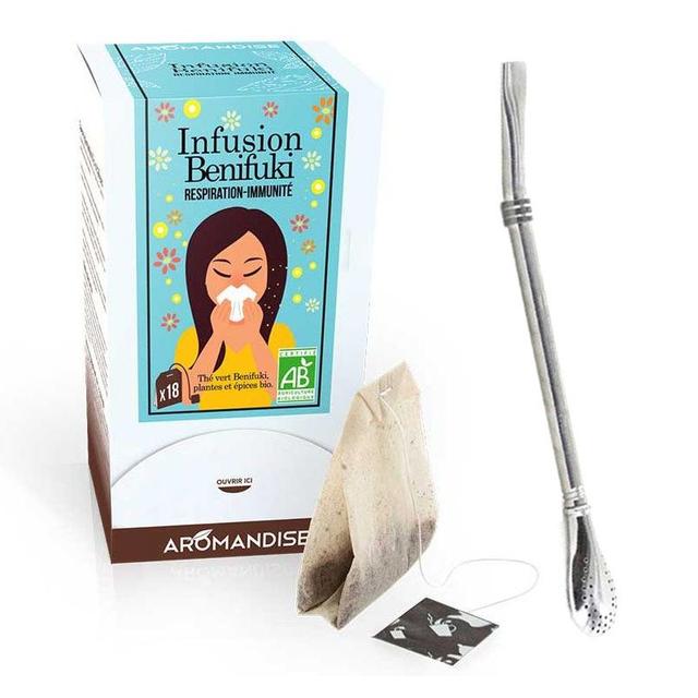 Tisane Benifuki en sachets + paille inox avec filtre