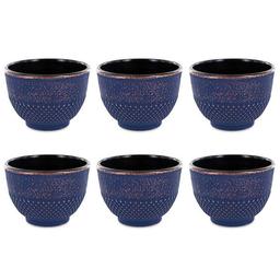 6 tasses en fonte de Chine bleu & bronze 15 cl