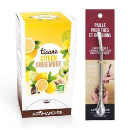 Tisane gingembre et citron bio 20 sachets + paille inox avec