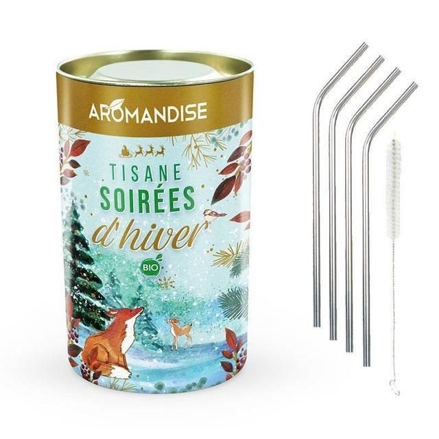 Tisane bio Soirées d'Hiver + 4 pailles en inox