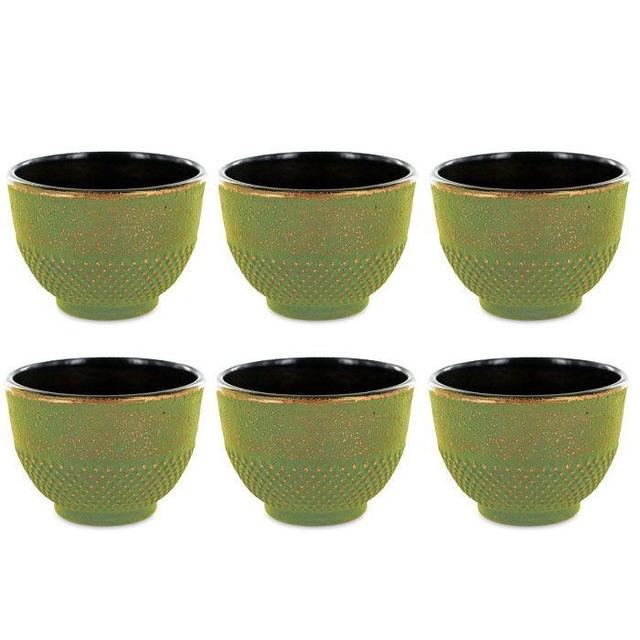 6 tasses en fonte de Chine vert & bronze 15 cl