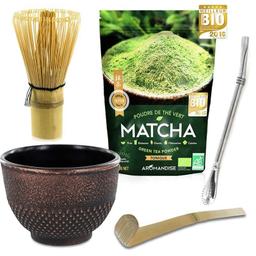 Coffret thé Matcha + fouet + cuillère + tasse + paille inox