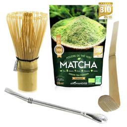 Coffret thé Matcha + fouet + cuillère en bambou + paille inox