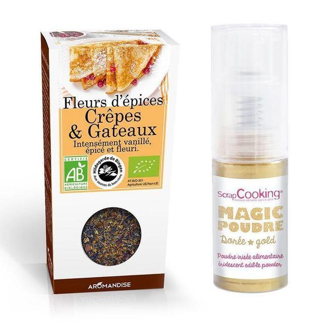 Fleurs d'épices Crêpes et gâteaux + Poudre irisée dorée