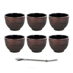 6 tasses en fonte noires & bronze 15 cl + paille inox avec