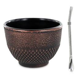 Tasse en fonte noire et bronze 0,15 L + paille inox avec filtre